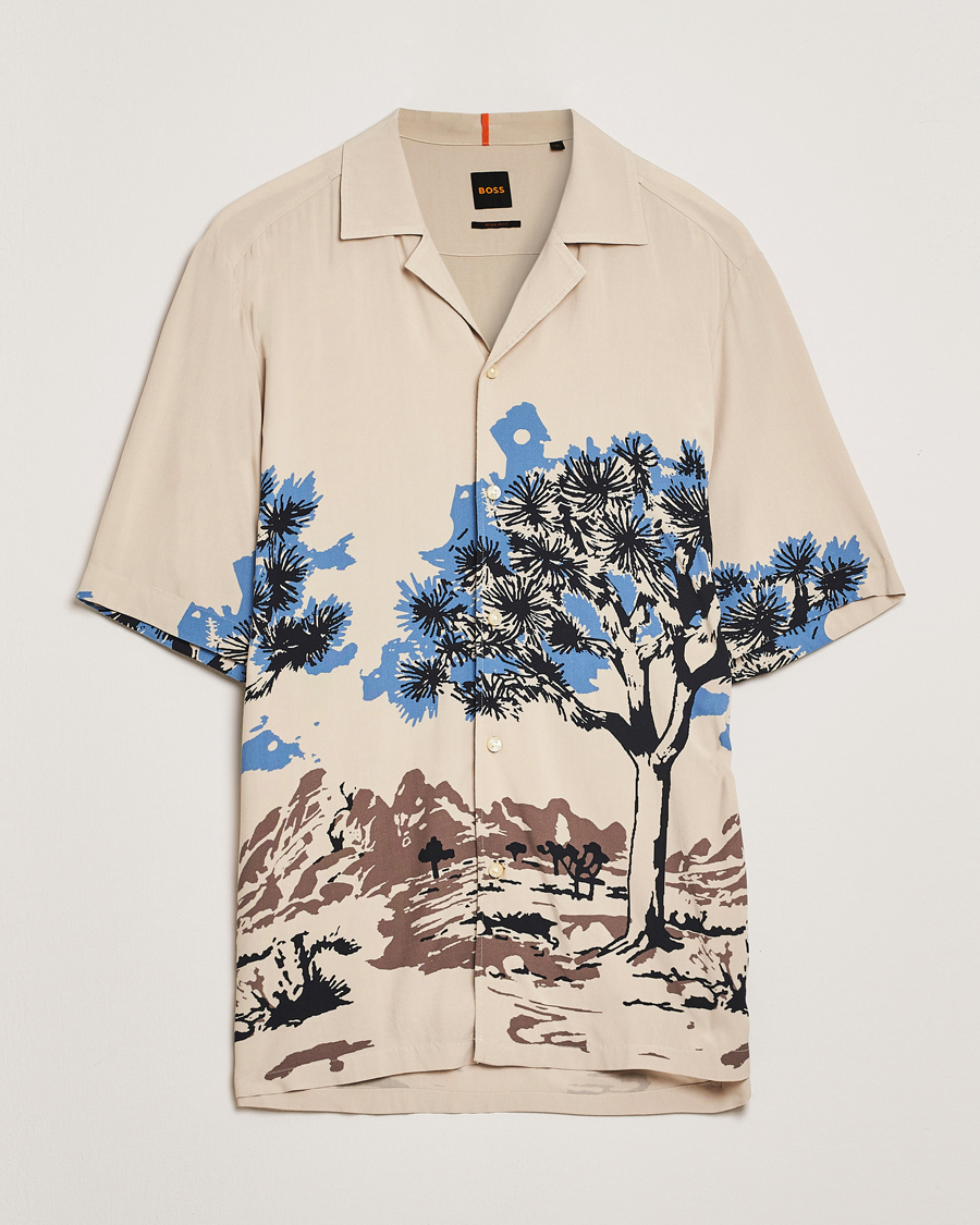 Homme | Chemises | BOSS ORANGE | Rayer Printed Short Sleeve Shirt Light Beige