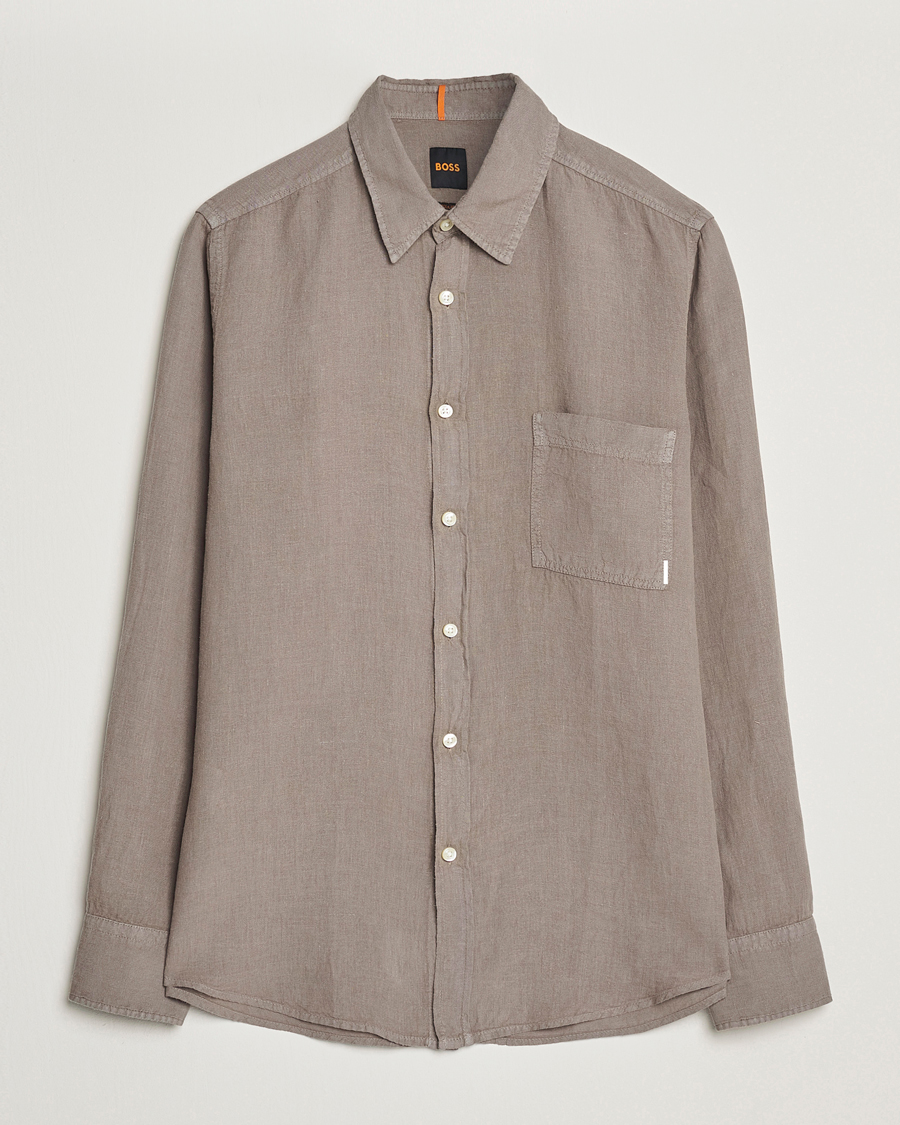 Homme | Chemises | BOSS ORANGE | Relegant Linen Shirt Open Beige
