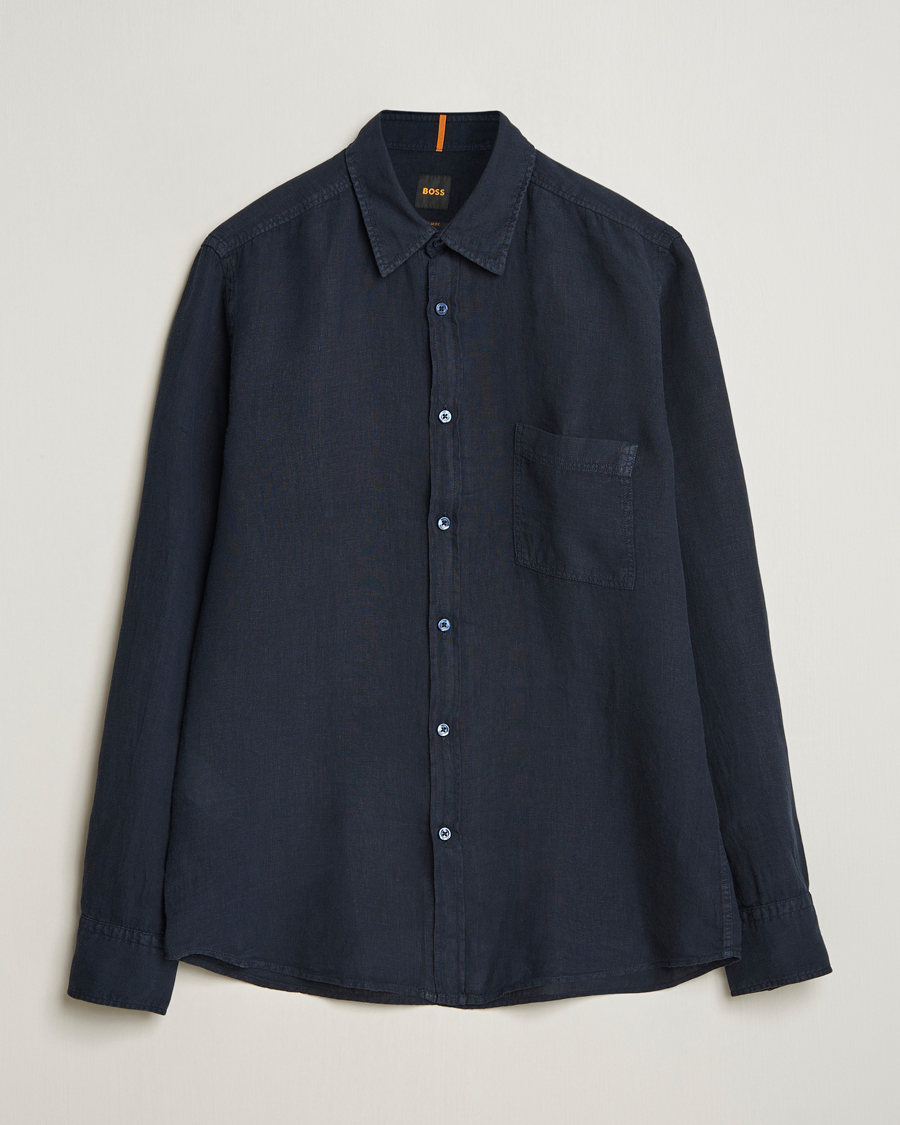 Homme | Chemises | BOSS ORANGE | Relegant Linen Shirt Dark Blue