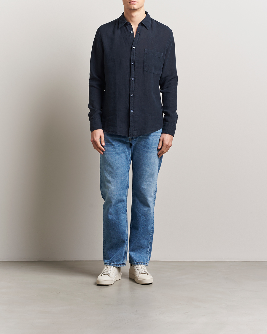 Homme | Chemises | BOSS ORANGE | Relegant Linen Shirt Dark Blue