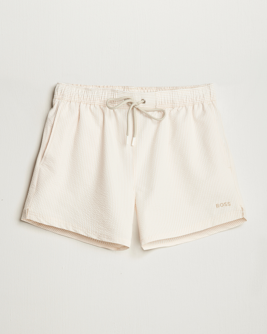 Homme | Maillots De Bain | BOSS BLACK | Velvetfish Seersucker Swimshorts Open White