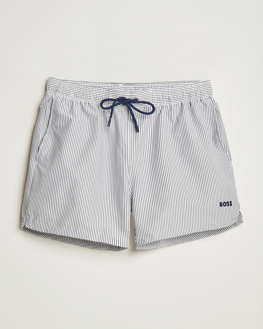 Homme | Maillots De Bain | BOSS BLACK | Velvetfish Seersucker Swimshorts Navy
