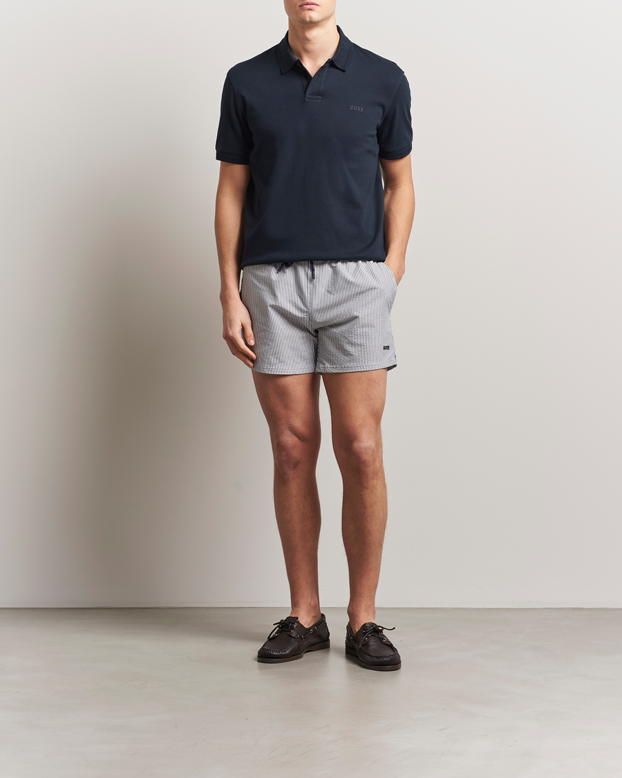 Homme | Maillots De Bain | BOSS BLACK | Velvetfish Seersucker Swimshorts Navy