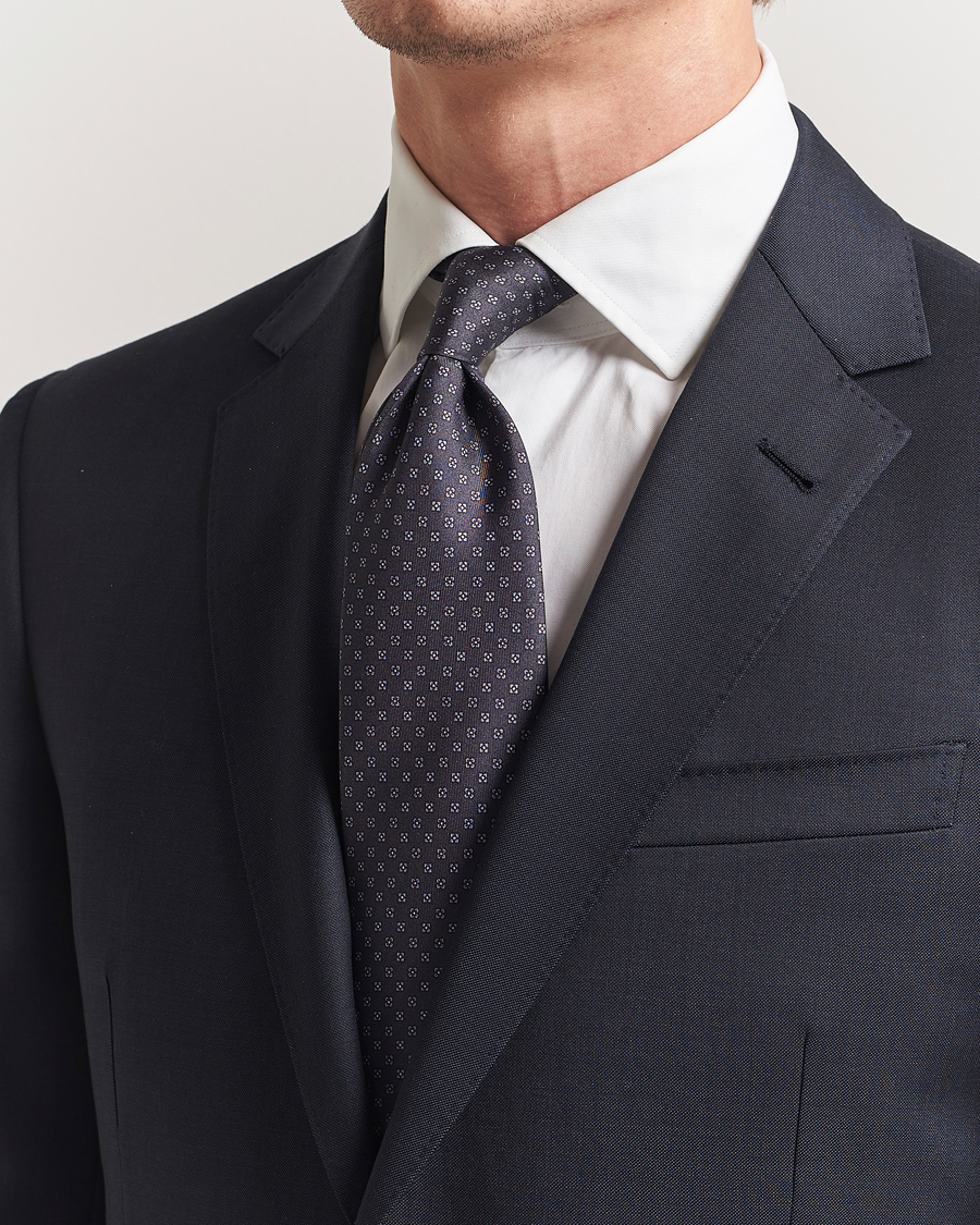 Homme | Cravates | Stenströms | Printed Silk Tie 7,5cm Grey