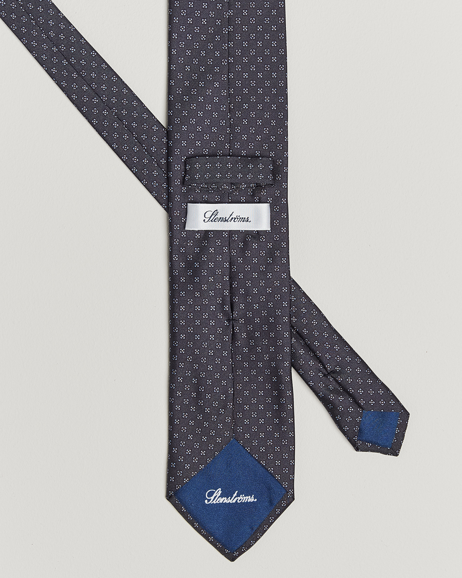 Homme | Cravates | Stenströms | Printed Silk Tie 7,5cm Grey