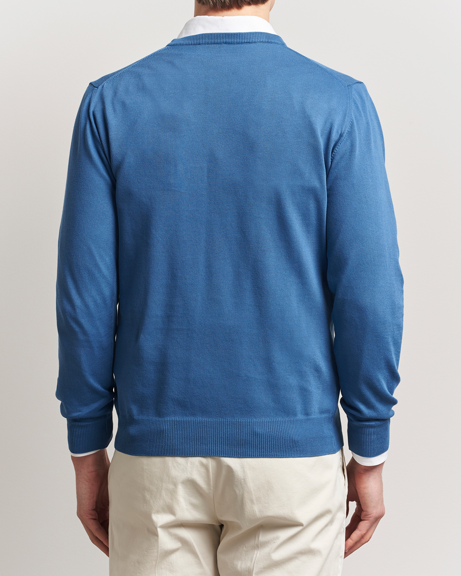 Homme | Pulls Et Tricots | Morgano | Supersoft Egyptian Cotton V-Neck Mid Blue