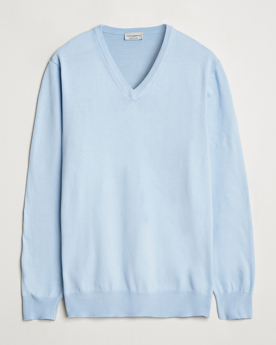 Homme | Pulls Et Tricots | Morgano | Supersoft Egyptian Cotton V-Neck Light Blue