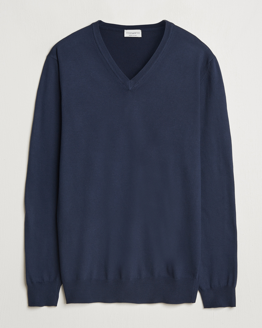 Homme | Pulls Et Tricots | Morgano | Supersoft Egyptian Cotton V-Neck Navy