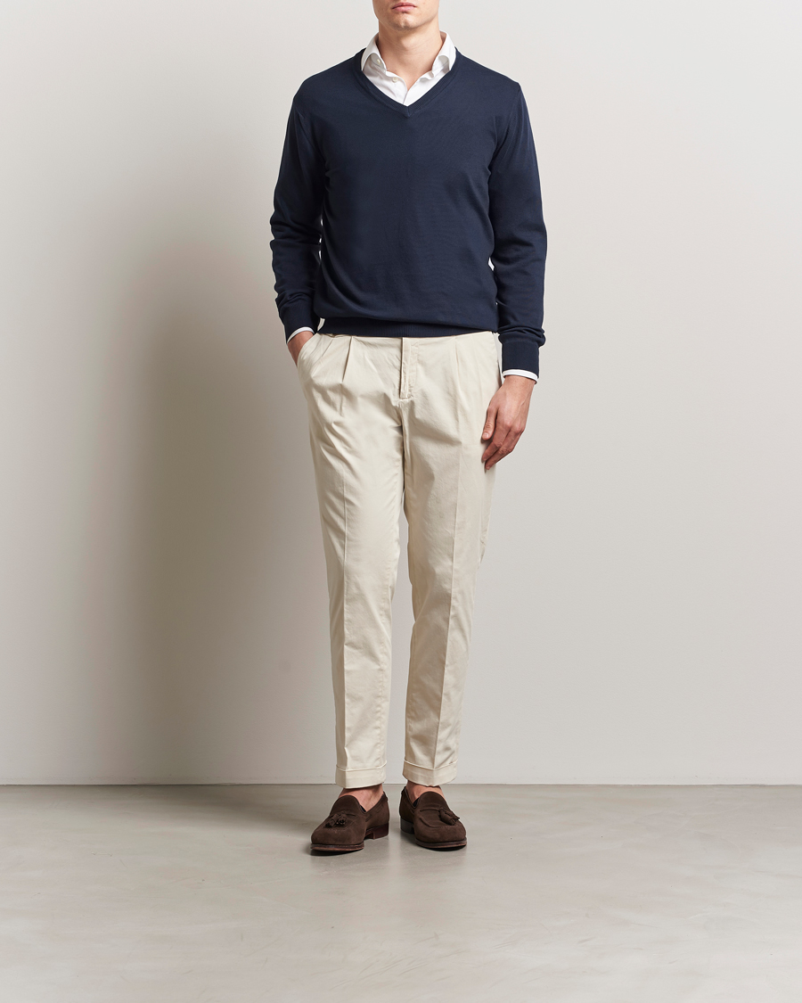 Homme | Pulls Et Tricots | Morgano | Supersoft Egyptian Cotton V-Neck Navy