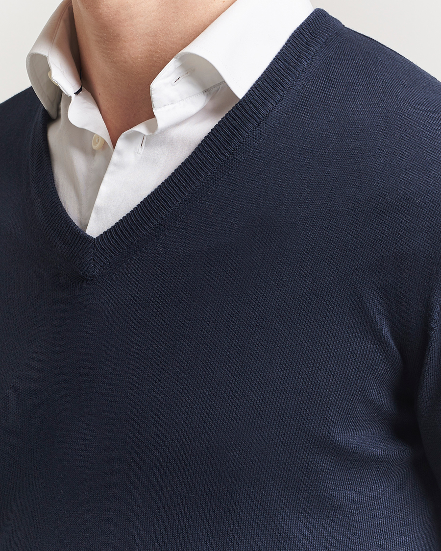 Homme | Pulls Et Tricots | Morgano | Supersoft Egyptian Cotton V-Neck Navy