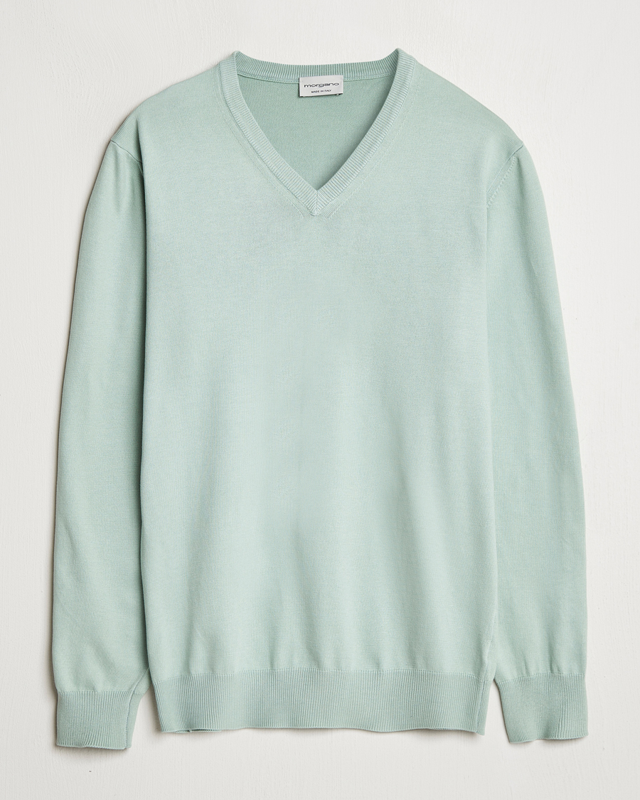 Homme | Pulls Et Tricots | Morgano | Supersoft Egyptian Cotton V-Neck Light Green