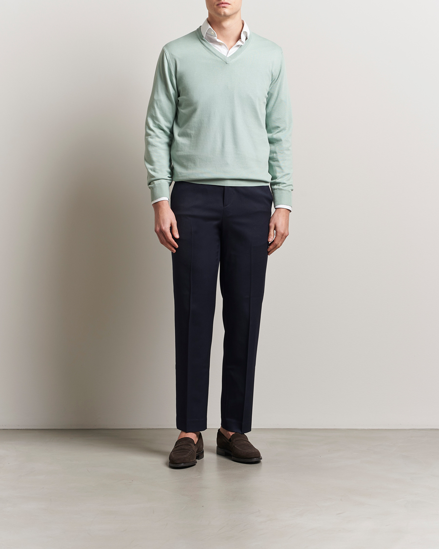 Homme | Pulls Et Tricots | Morgano | Supersoft Egyptian Cotton V-Neck Light Green