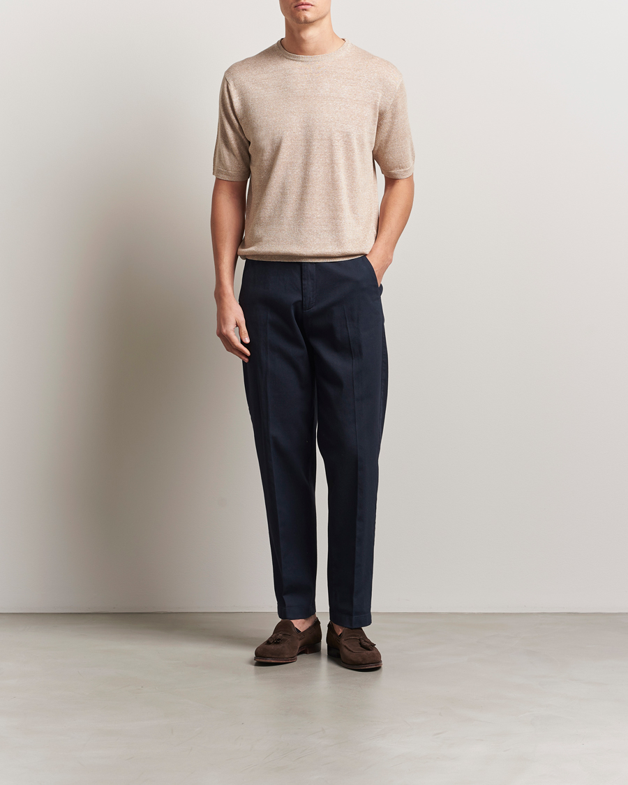 Homme | T-shirts | Morgano | Linen/Cotton T-Shirt Beige