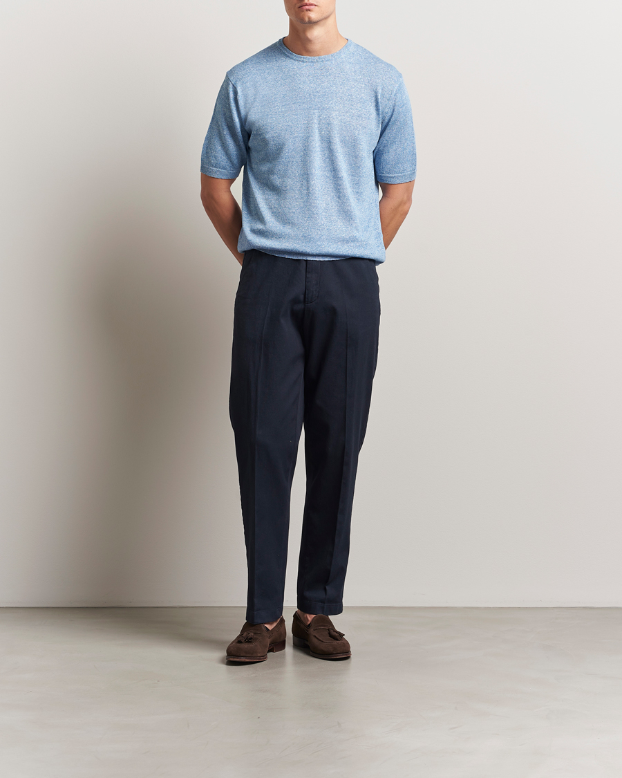 Homme | T-shirts | Morgano | Linen/Cotton T-Shirt Blue