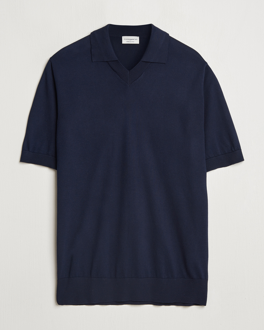 Homme | Polos | Morgano | Knitted Organic Cotton Polo Navy