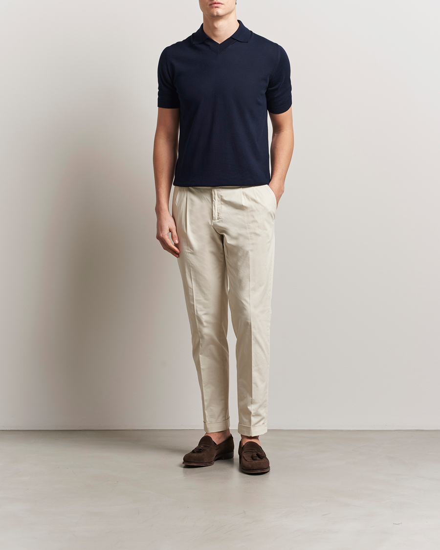 Homme | Polos | Morgano | Knitted Organic Cotton Polo Navy