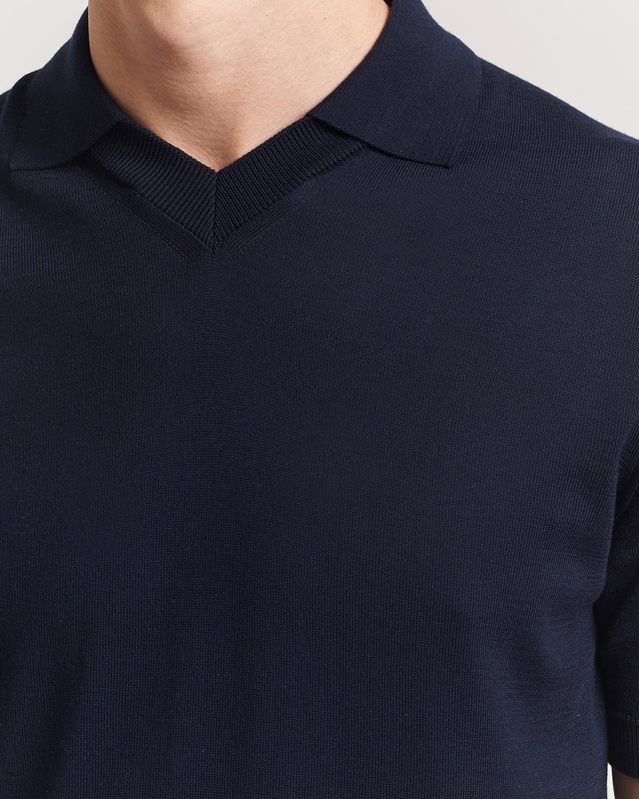 Homme | Polos | Morgano | Knitted Organic Cotton Polo Navy