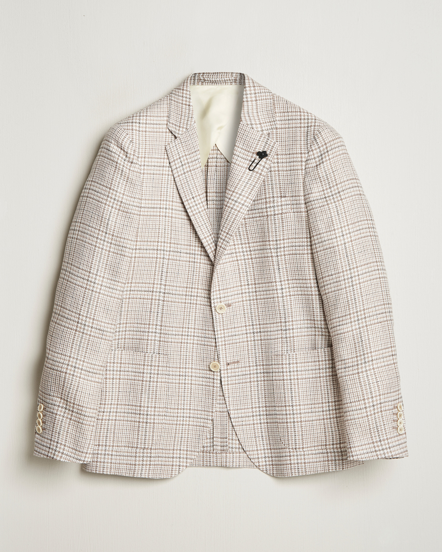 Homme | Blazers | Lardini | Cotton/Linen Checked Blazer Beige