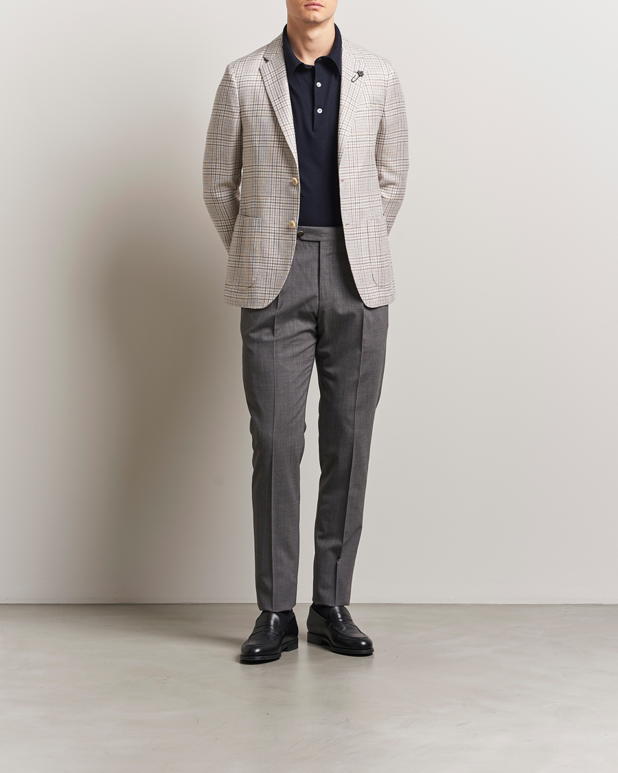 Homme | Blazers | Lardini | Cotton/Linen Checked Blazer Beige