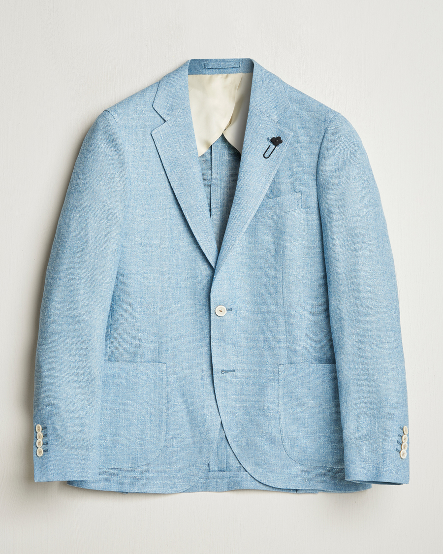 Homme | Blazers | Lardini | Linen Crepe Canvas Blazer Light Blue