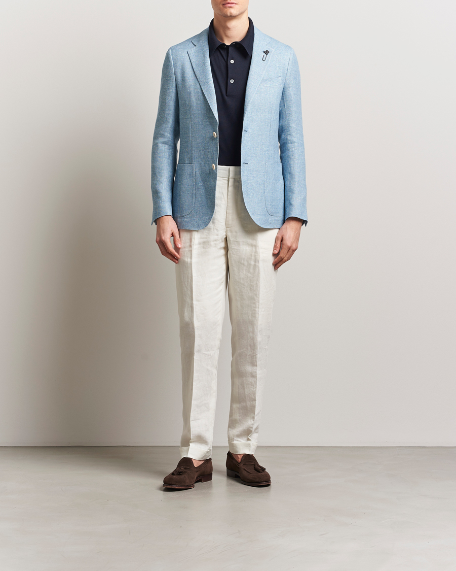 Homme | Blazers | Lardini | Linen Crepe Canvas Blazer Light Blue