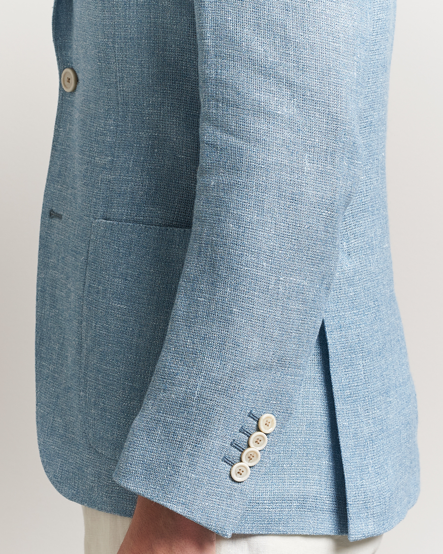 Homme | Blazers | Lardini | Linen Crepe Canvas Blazer Light Blue