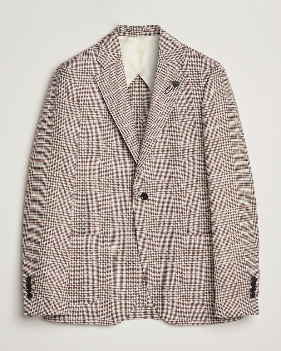 Homme | Blazers | Lardini | Wool/Cotton Checked Blazer Brown/Pink