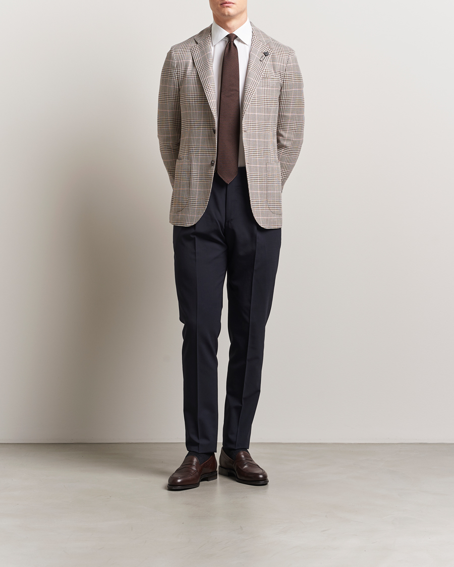 Homme | Blazers | Lardini | Wool/Cotton Checked Blazer Brown/Pink