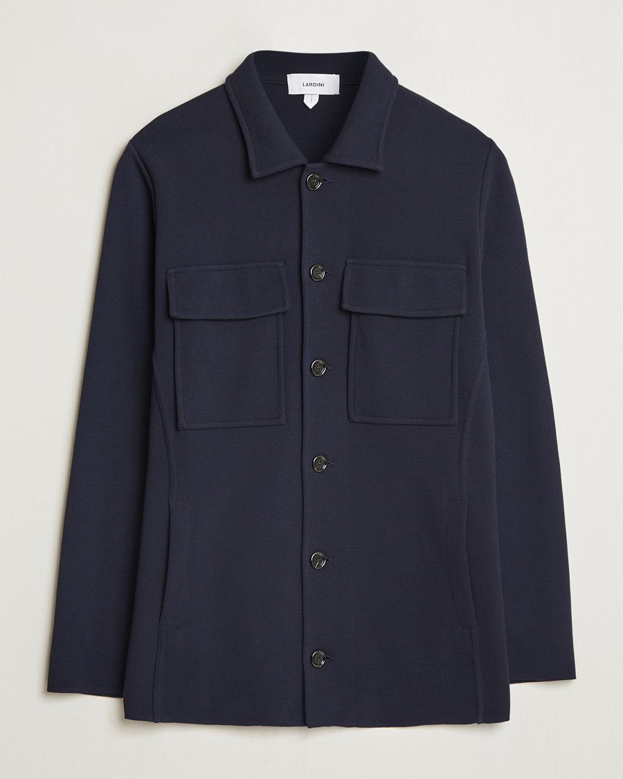 Homme | Blazers | Lardini | Knitted Pocket Shirt Jacket Navy