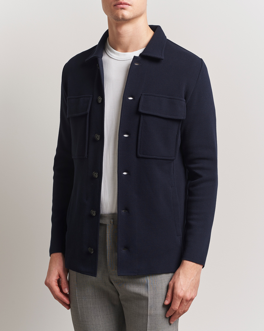 Homme | Blazers | Lardini | Knitted Pocket Shirt Jacket Navy