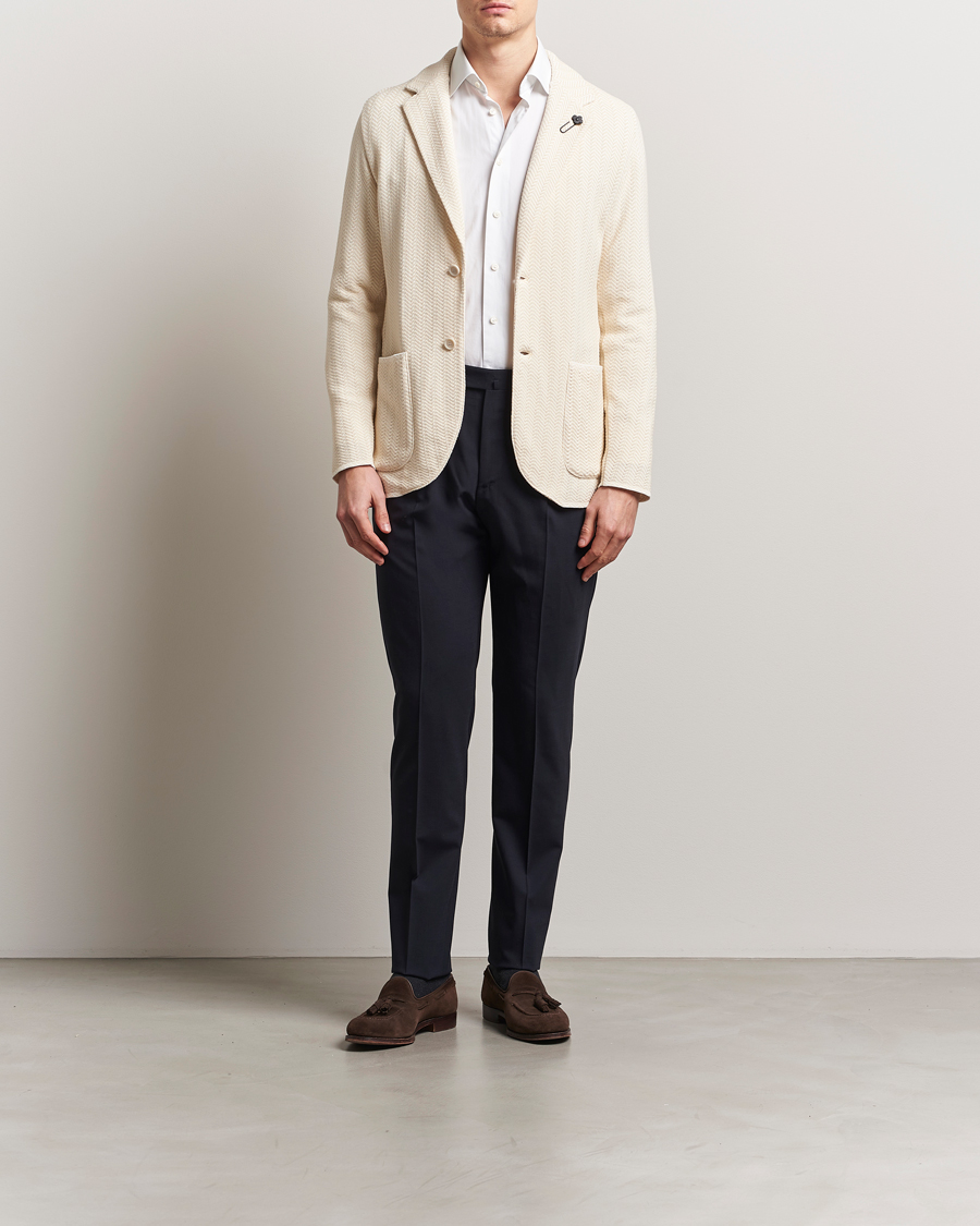 Homme | Blazers | Lardini | Knitted Cotton Structured Blazer White/Beige