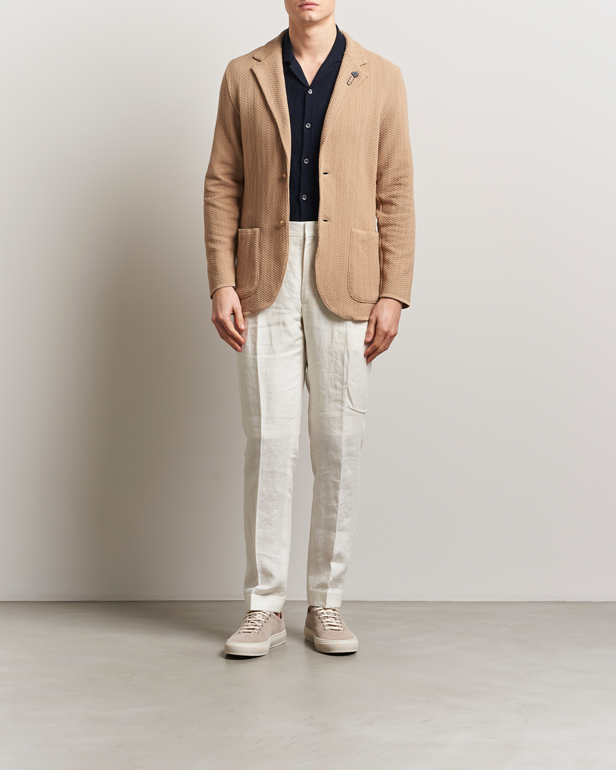 Homme | Blazers | Lardini | Knitted Cotton Structured Blazer Beige