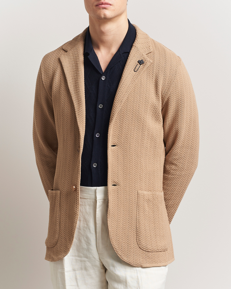 Homme | Blazers | Lardini | Knitted Cotton Structured Blazer Beige