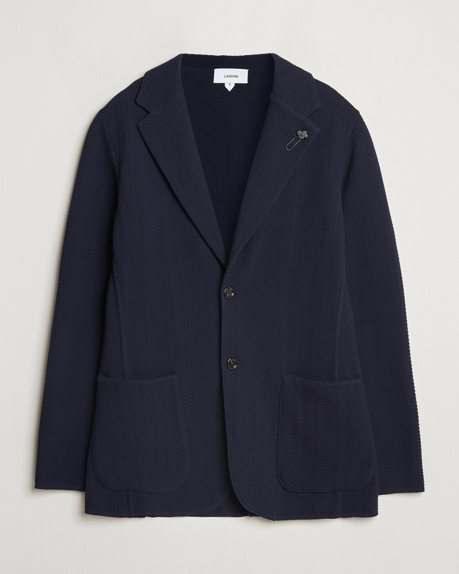 Homme | Blazers | Lardini | Knitted Cotton Structured Blazer Navy