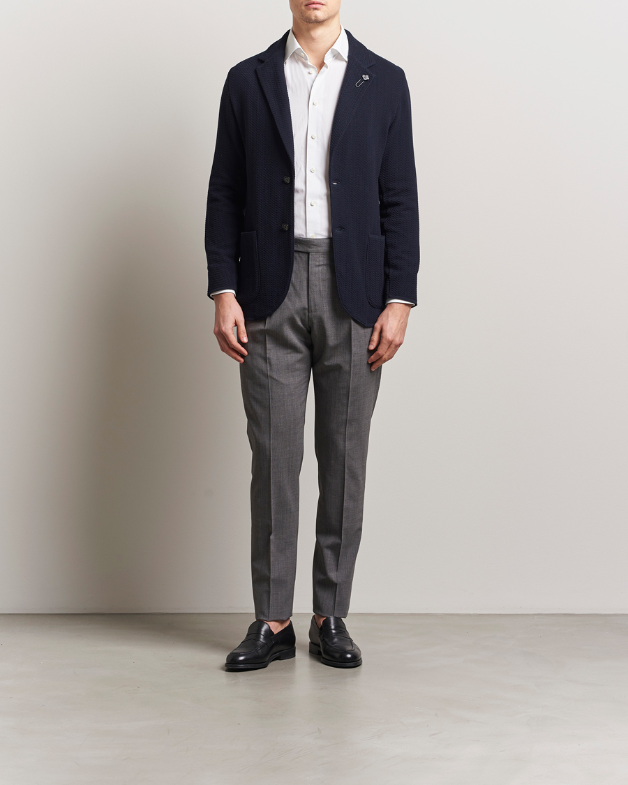 Homme | Blazers | Lardini | Knitted Cotton Structured Blazer Navy