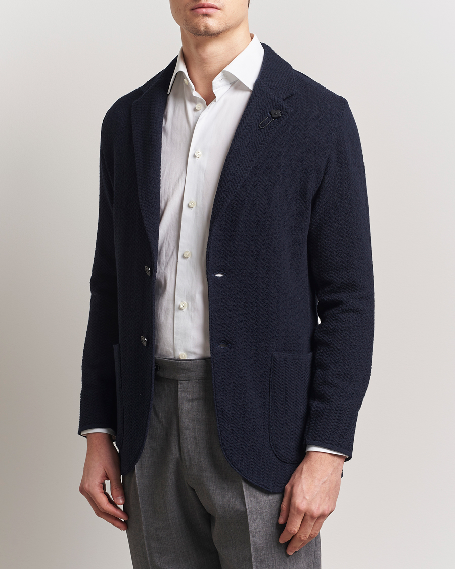 Homme | Blazers | Lardini | Knitted Cotton Structured Blazer Navy