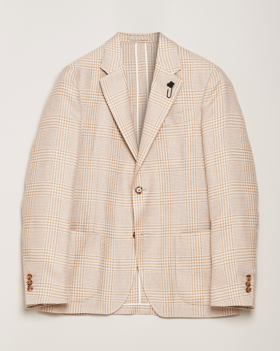 Homme | Blazers | Lardini | Cotton/Linen Glencheck Blazer Beige