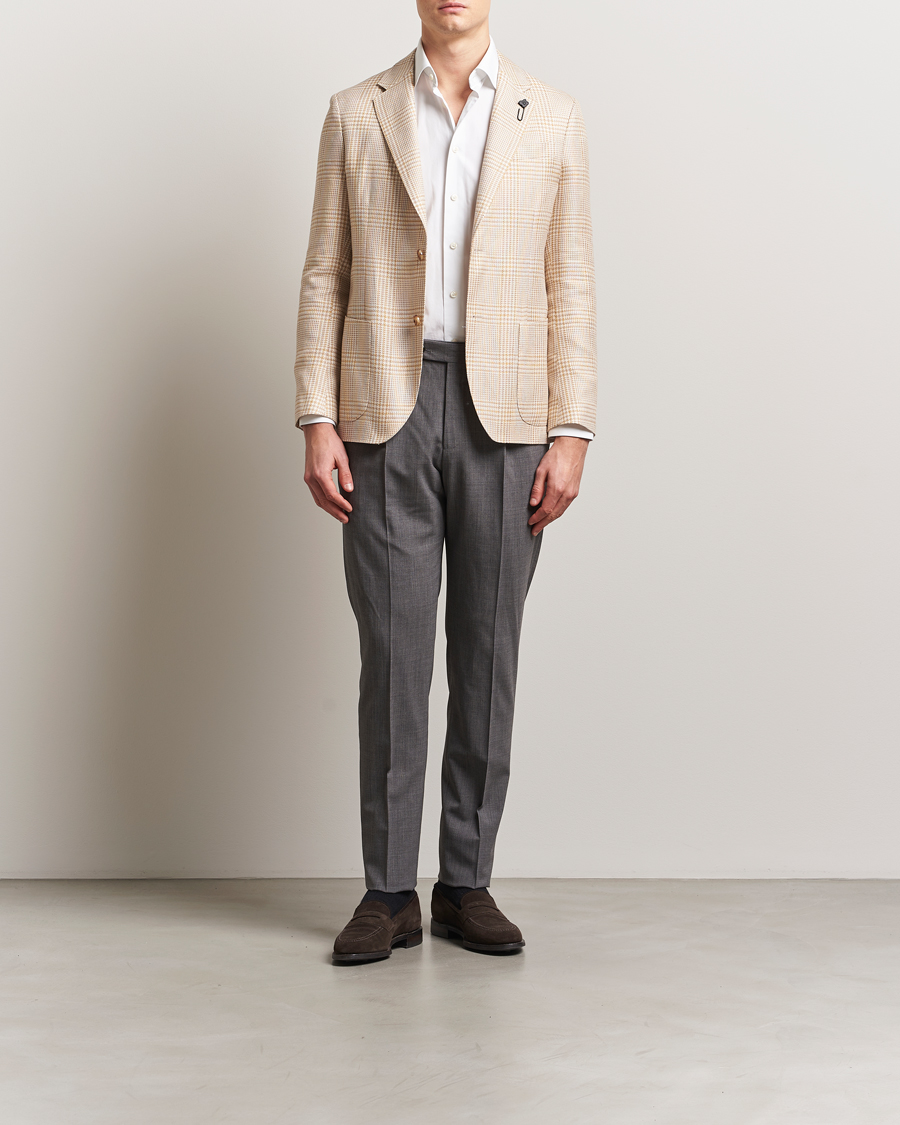 Homme | Blazers | Lardini | Cotton/Linen Glencheck Blazer Beige