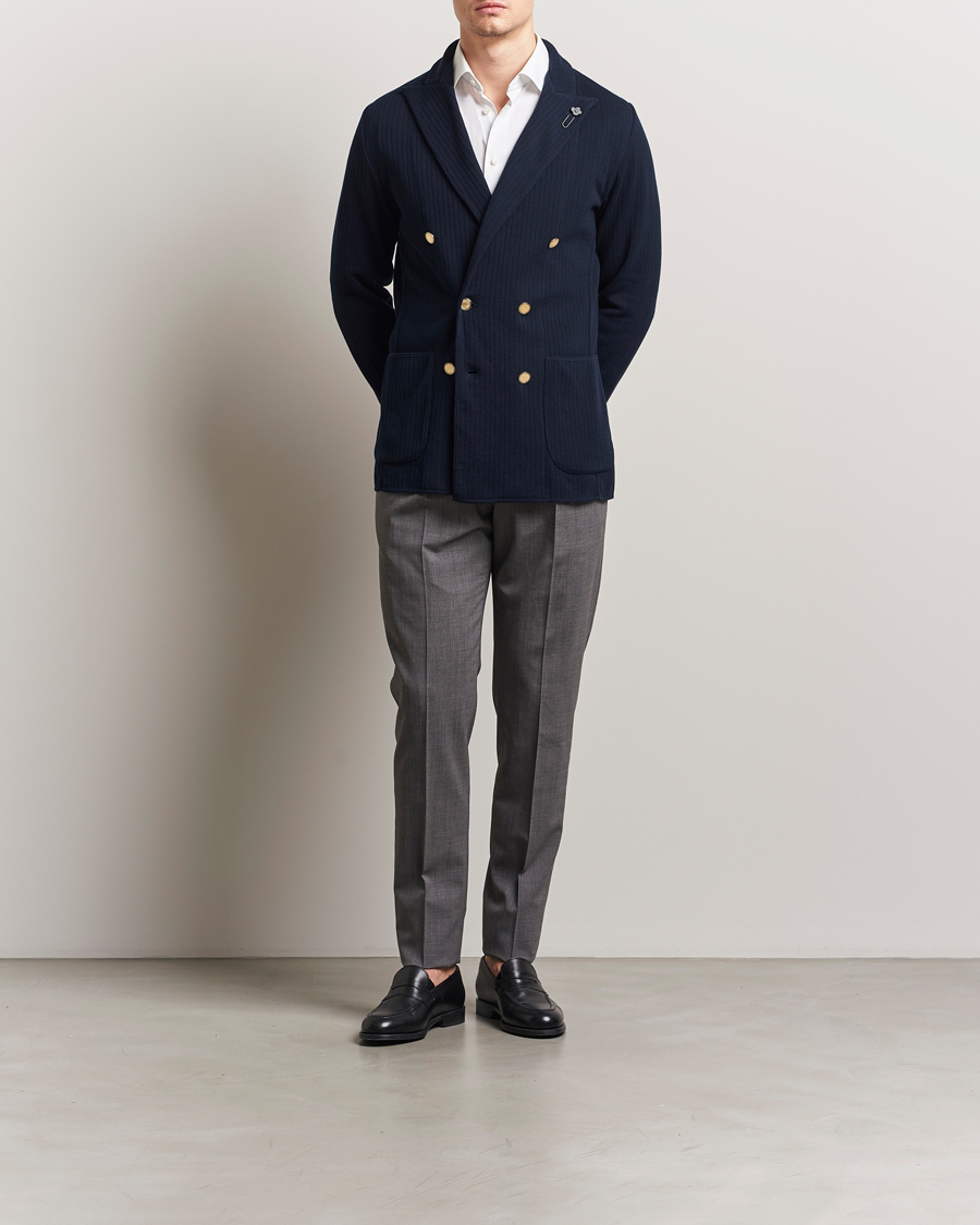 Homme | Blazers | Lardini | Double Breasted Knitted Cotton Blazer Navy