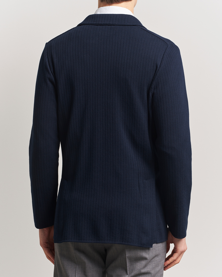 Homme | Blazers | Lardini | Double Breasted Knitted Cotton Blazer Navy