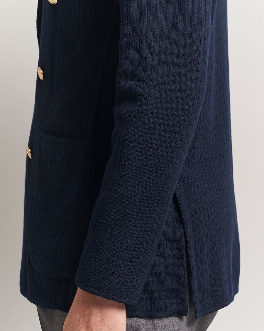 Homme | Blazers | Lardini | Double Breasted Knitted Cotton Blazer Navy