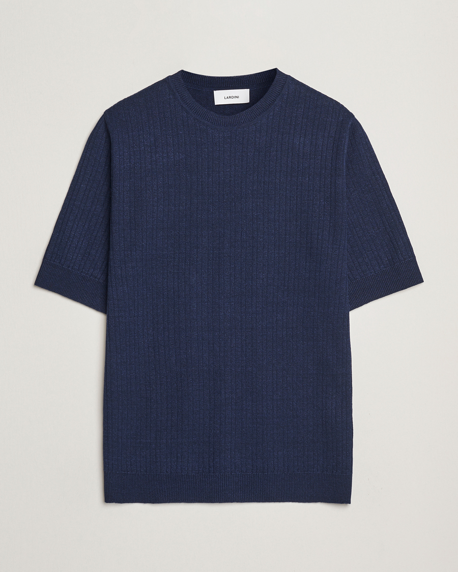 Homme | T-shirts | Lardini | Knitted Linen/Cotton T-Shirt Navy