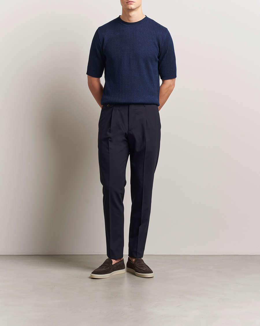 Homme | T-shirts | Lardini | Knitted Linen/Cotton T-Shirt Navy