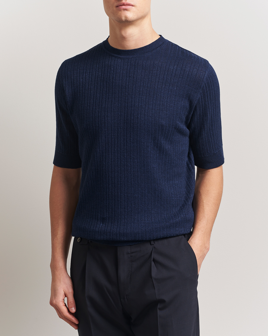 Homme | T-shirts | Lardini | Knitted Linen/Cotton T-Shirt Navy