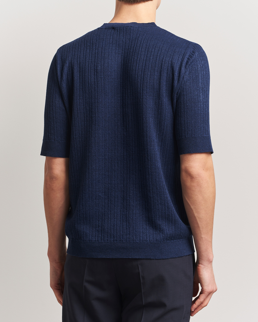 Homme | T-shirts | Lardini | Knitted Linen/Cotton T-Shirt Navy