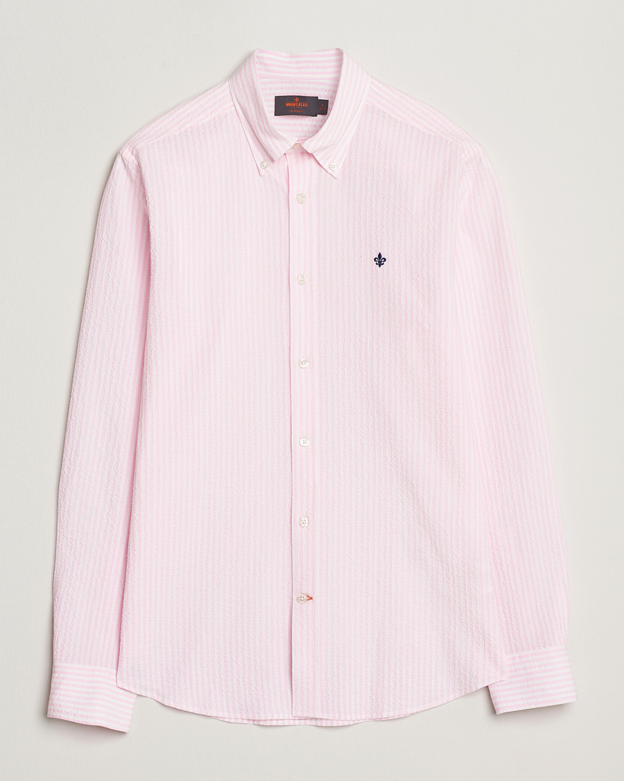 Homme | Chemises | Morris | Slim Fit Striped Seersucker Shirt Light Pink
