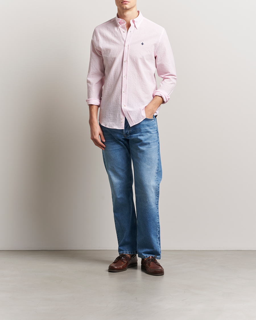 Homme | Chemises | Morris | Slim Fit Striped Seersucker Shirt Light Pink