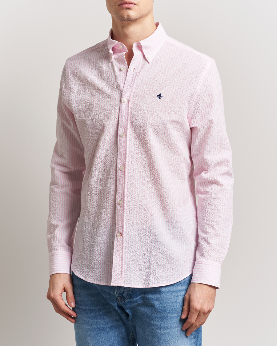 Homme | Chemises | Morris | Slim Fit Striped Seersucker Shirt Light Pink