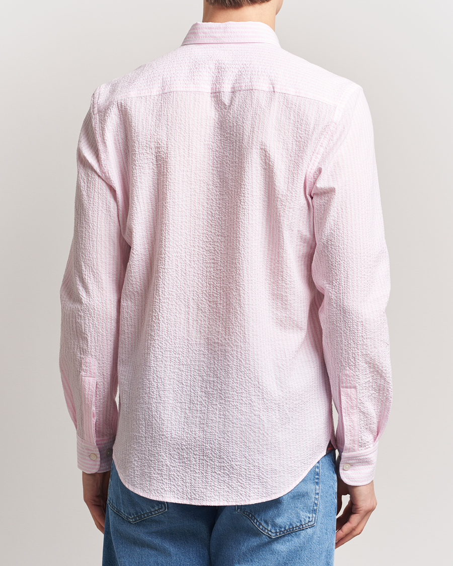 Homme | Chemises | Morris | Slim Fit Striped Seersucker Shirt Light Pink
