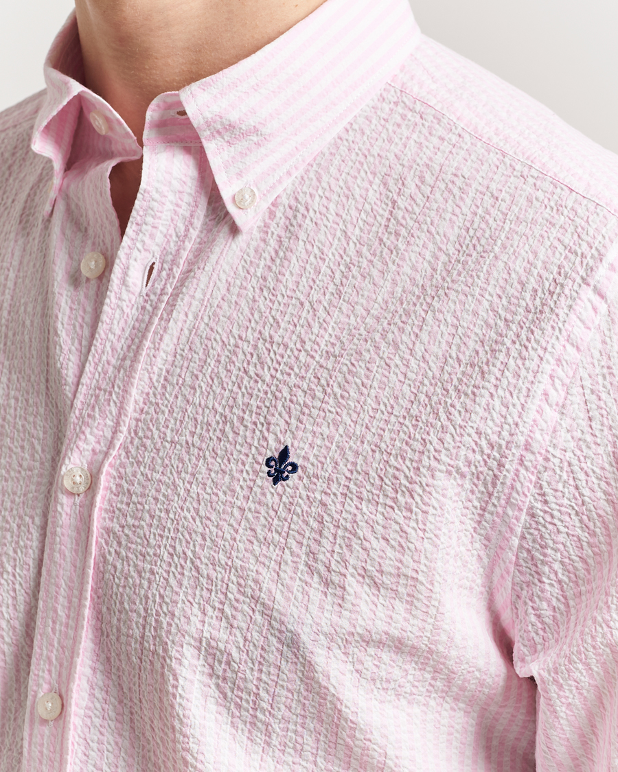 Homme | Chemises | Morris | Slim Fit Striped Seersucker Shirt Light Pink